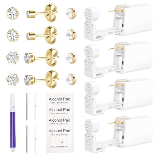 Makalong 4pcs Ear Piercing Kit Gold, Disposable Piercing Kit, Easy And Safe Ear Piercing Gun Kit,...