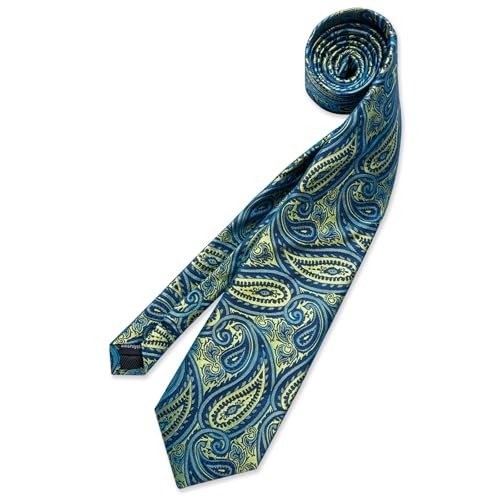 Image of DiBanGu Mens Paisley Tie Set Silk Woven Jacquard Necktie and Pocket Square Cufflinks Gift Set for Wedding Bussiness