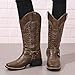 HINDOLA Mid Calf Cowboy Boots for Women Wide Calf Western Cowgirl Boot Square Toe Chunky Block Heel Classic Fashion Boots