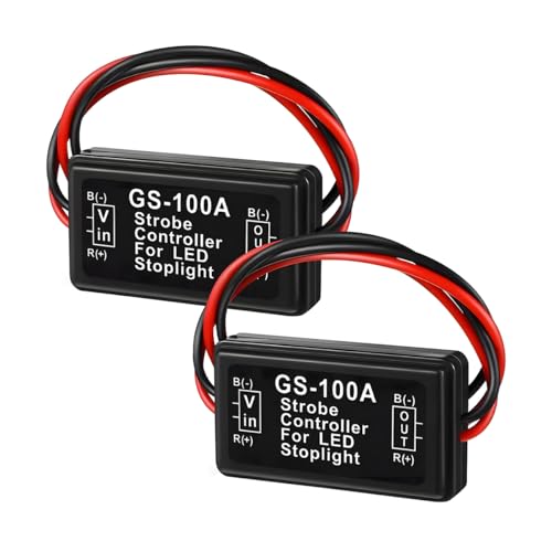 Ywdiml 12-16V Car Flash Strobe Controller, 2PCS GS-100A LED Vehicle Brake Tail Stop Light Flasher Strobe Module, Auto High Mount/3rd Brake Lights...