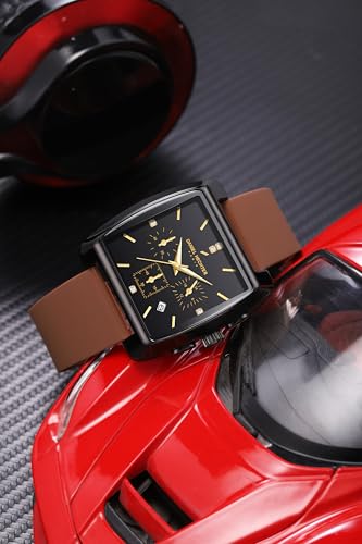 Image of Daniel Hechter Paris Alma Collection Watch for Men Premium Chronograph Watch Black Square Dial Silicone Strap, Multi-Function, Date Display Luxury