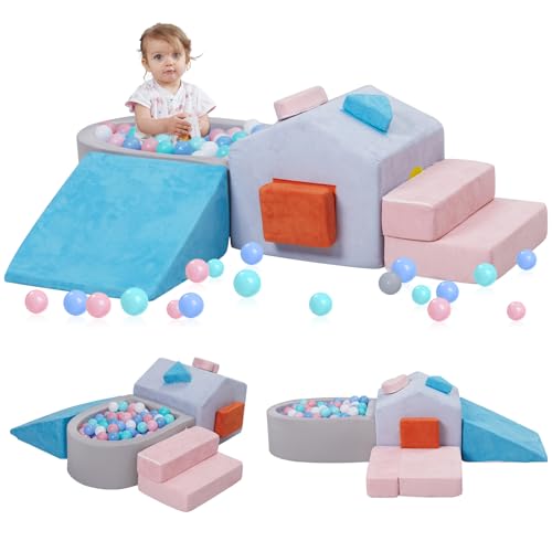 Image of 6 Pieces Foam Climbing Blocks for Toddlers|House-Shaped Soft Play Set with Ball Pit,Infant Montessori Climbing Toys Indoor,Crawling & Tumbling Skills Development,Colorful(Balls not included)