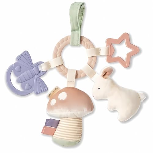 Image of Itzy Ritzy Teething Activity Toy - Bitzy Busy Ring Infant Teething Toy Features Braided Ring & Dangling Toys, includes Teether, Textured Ribbons, Crinkle Sound & Jingle Bell - 0 Months & Up (Bunny)