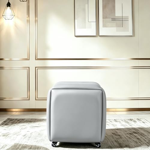 Image of 5 in 1 Nesting Ottoman Cube Chair, Stackable Stools, Leather Square Ottoman Bench, Foot Stool with Wheels for Living Room,Dining Room 15.75x15.75x16.54 inches
