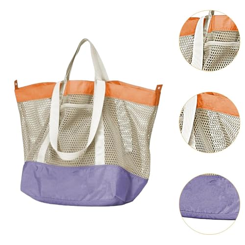 Mesh Beach Bag Large Beach Tote, Portable Casual Shoulder Bag, Travel Handbag for Camping Vacation Storage Everyday Toys, Purple3