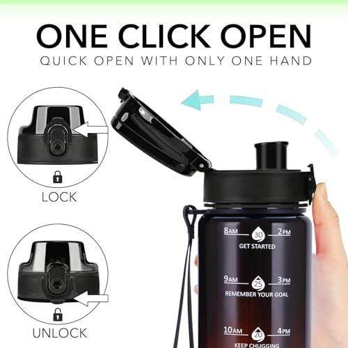 Image of 32oz Motivational Water Bottles with Time Marker & Fruit Strainer, Transparent Gradient Color Water Bottle with Times to Drink, Leakproof & BPA Free, Reusable Bottle with Strap (No Straw)