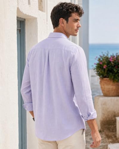 Image of Nobero Breezy Premium Linen Cotton Shirt for Men | Stylish Casual Shirts for Men | Semi Cut Collar | Box Pleat | Curved Hem | Regular Fit | Full Sleeve | S-XXXL