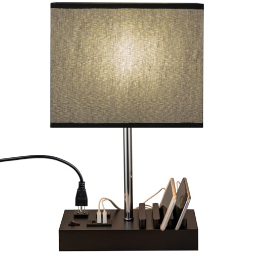 Briever USB Table Lamp with 2 AC outlets and 3 USB ports