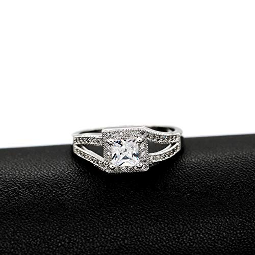 Uloveido Women Princess Cut Cubic Zirconia Wedding Engagement Ring Square CZ infinity Rings with Halo WX0133