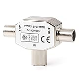 TV Aerial Splitter 2 Way, Female To Two Male Coaxial TV Aerial Connector,T/F Type Adapter Connector Socket to RF Coax Aerial Adapter, Pack of 1