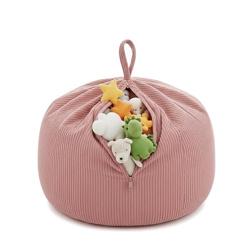 Gutekissen® Kinder Sitzsack-Bezug für Stofftiere 85×85×50 cm - Spielzeug Aufbewahrung für Kinderzimmer - Kuscheltier-Organizer für Plüschtiere & Decken - Oeko-Tex Stoff, Reißverschluss (Rosa)