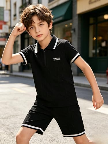 Image of Yoxindax Boys Clothes 2-Piece Casual Street Style Turn-Down Collar Half Zip Kids 4-12 Years Teen Boys Summer Outfits