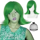 IMEYLE Green Bob Wig for Anime Cosplay Short Wavy Grass Wigs for Women St Patrick's Day Outfit for Halloween Costume Green Flip Wigs for Party Outfit Emo Costume for Adult+Wig Cap