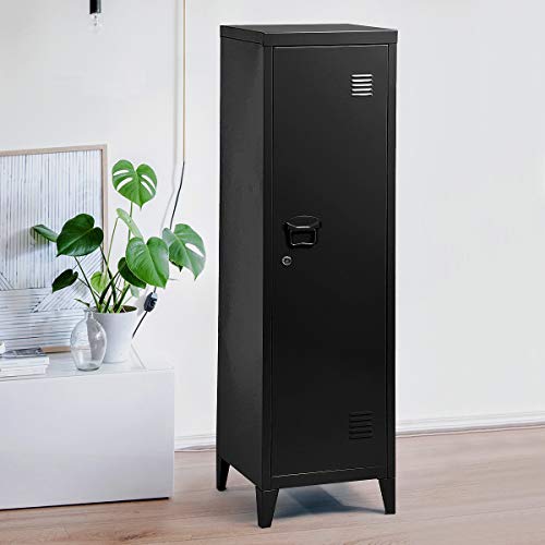54\" Black Metal Locker Storage Cabinet 3 Shelves Office File Organizer with Lock Black - Thumbnail 5