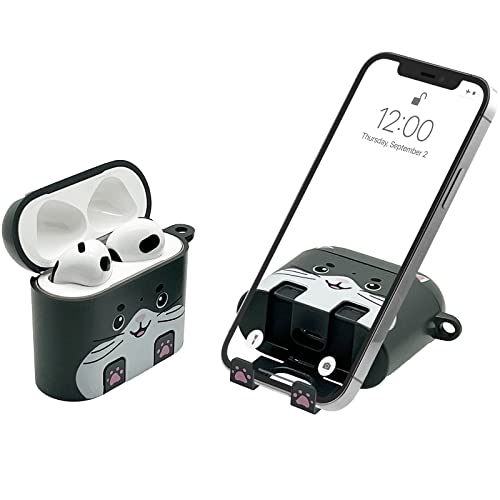 AirStand - AirPods 3 Case Cover with Invisible Phone Stand, Compatible with AirPods 3, Full Protection Shockproof Case with Keychain Carabiner, Wireless Charging Supported, Patented Design (Cat)