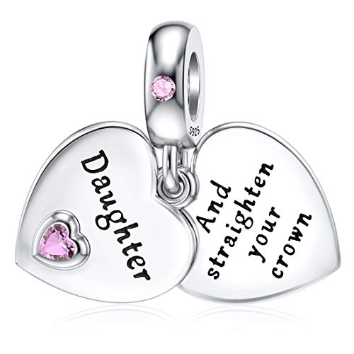 JIAYIQI Daughter Charm for Pandora Charms Bracelet 925 Sterling Silver Heart Love Charms Dangle Charm Bead Set for Snake Chain Pendant and Necklace