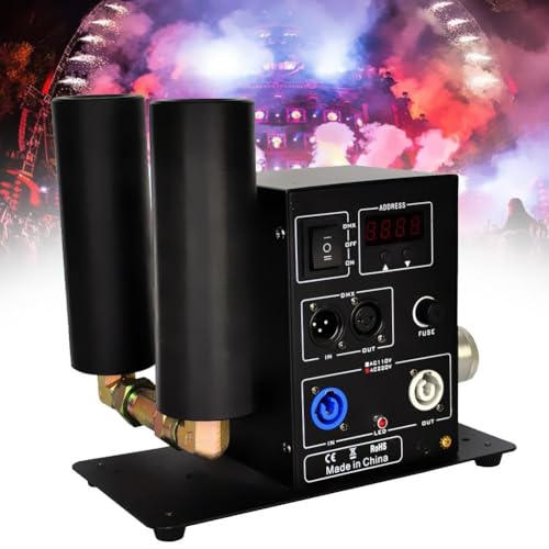 Máquina de Niebla CO2 de 150W con 2 Cabezas, Efecto Cañón de CO2 Multiángulo, Máquina de Columna de Aire con Control DMX512, Altura de Chorro 5-6M para Conciertos y Eventos miniatura 1