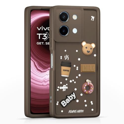 Image of Bintage Cute Fun Ball | Taddy Cartoon 3D Smiley Coffee Cup | Milk Donut | Full Camera Protection Back Cover Compatible for Vivo V2343 / Vivo Y38 5G - Brown