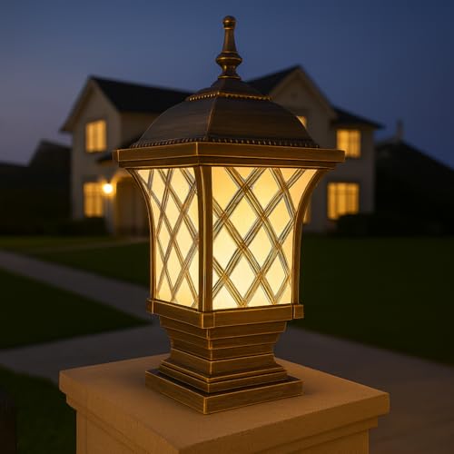 Image of GIGAWATTS Express Outdoor Gate Light - 101% Rust & Waterproof Die-Casting Aluminium Exterior Piller Lamp Base Mount for Garden, Boundary Walls & Home Entrances (B22 Holder, Bulb Not Included, Gold)