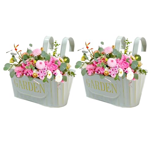 Shiawase 2 Piezas Macetas Colgantes de Metal, 27cm Macetas Grandes Cubo de Flores Colgantes con Doble Gancho Extraíble, Cubo Macetero para Balcón Valla Jardín Hogar Decoración