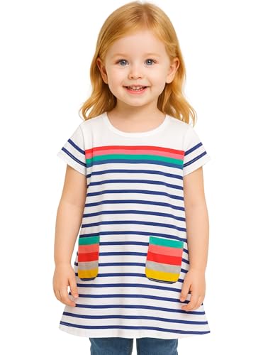 Image of HILEELANG Toddler Little Girl Summer Dress Sleeveless Cotton Casual Flower Shirt Playwear Jumper Skirt Sundress