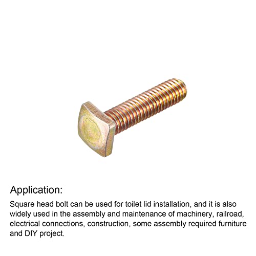 Image of uxcell Square Head Bolt, 20pcs M6x25mm Fully Thread Carbon Steel Grade 4.8 Square Machine Screws, Gold Tone