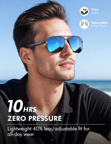 Image of LUENX Aviator Sunglasses for Men Square Polarized Polygon Lens - UV 400 Protection with Accessories