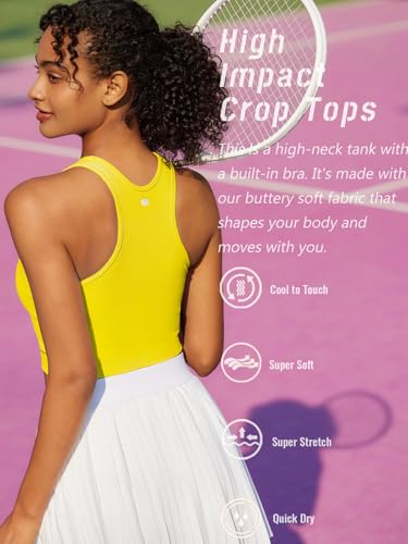 Image of RUNNING GIRL Sports Bras for Women High Impact Seamless Ribbed Longline High Neck Workout Crop Tank Tops(BX3067Yellow,XL)