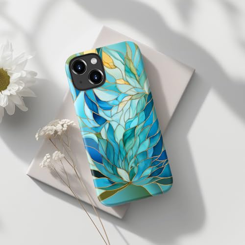 Image of Goodon for iPhone 14 Plus Case Cute - Wireless Charging Compatible - Dual-Layer Hard Shell + Silicone Cover - Protective Phone Case with Trendy Designs for Women - Blue Leaves Flower | Dual-Layer Hard Shell + Silicone, Slim Fit Protective Phone Cover with Wildflower Designs for Women Girls