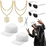 Fingertip WD 8 Pcs Hip Hop Costumes Kit 80s 90s Rapper Accessories Including Sunglasses Necklace Hat Pens for Men Women Rapper Themed Party