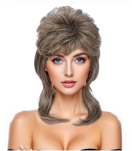 adequate 80s mullet wig for women fluffy and layered hairpiece for perfect for costume parties and cosplay light brown