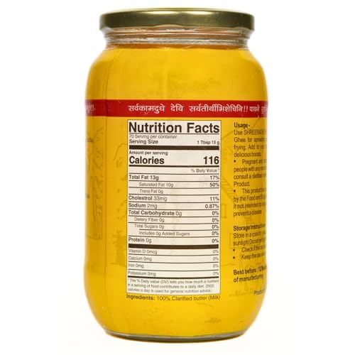 Image of SHREERADHEY Gir Cow Ghee I A2 Bilona Traditional Bilona Method I 1 L Glass Bottle, 1.53 Kg