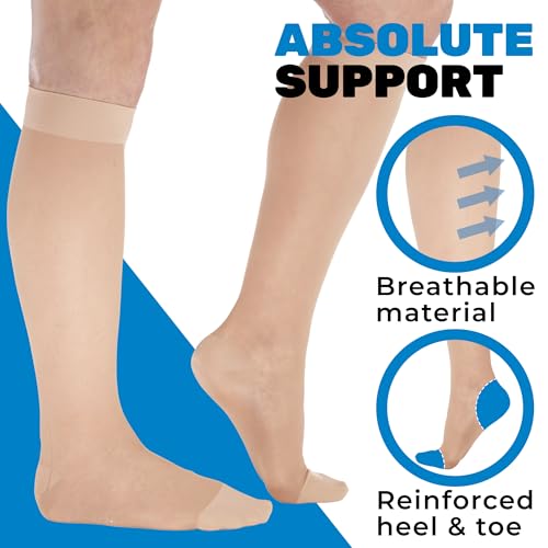 Image of ABSOLUTE SUPPORT - Sheer Compression Socks for Women 20-30mmHg - Knee High Compression Stockings for Circulation during Pregnancy, Sports, Athletic, Travel - Natural, Small - A205NA1