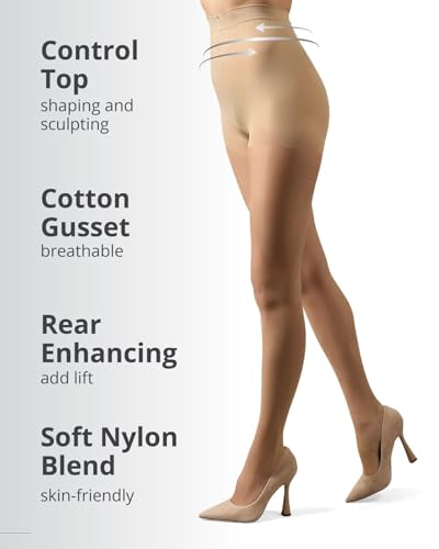 Image of MeMoi Control Top Crystal Pantyhose for Women, Breathable Sheer Tights, Control Top Sheer Stockings, Comfortable Panty Hose