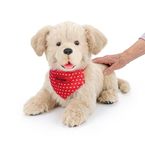 Chongker Dog Stuffed Animal-18 inch Golden Pup Interactive Companion Pet Soft-Touch Realistic Robot Dog with Voice Response Heartbeat& Gurgling Electronic pet dogs suitable for the elderly and kids