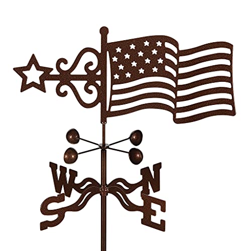 EZ Vane Steel USA Flag Weathervane 80” Height, Includes Metal Garden Mount, Wind Cups & Brackets | Hand-Crafted and Family-Owned, Made in The USA with Triple Powder Coating, Limited