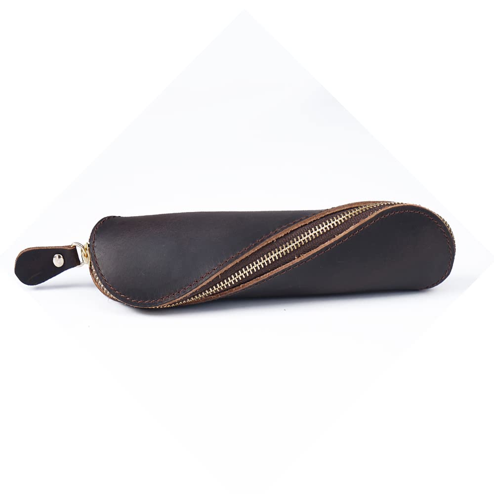 Leather Pencil Case Unique Design S-Shaped Zippered Pen Pouch Elegant and Practical Pencil Cases for School Work Office (Black (L)