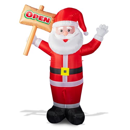 LookOurWay Holiday Lawn Advertising Inflatable | 6ft Tall Santa Claus with Inflatable Sign for Christmas Holiday Promotion, Built-in LED Lights and Blower Included | Santa “Open”