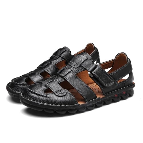 Leather Sandals for Men Closed Toe Hiking Sandals for Men Handmade Driving Shoes Breathable Mens Leather Sandals Pu size 6 -Black
