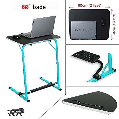 Image of Bade Large Size top Steel Wood 60 * 45 * 75 cm Multipurpose Laptop Table with footrest 5 Heights 3 Angles Adjustable, Study, Kids, Office and Dinning Table (Aqua Blue Color)