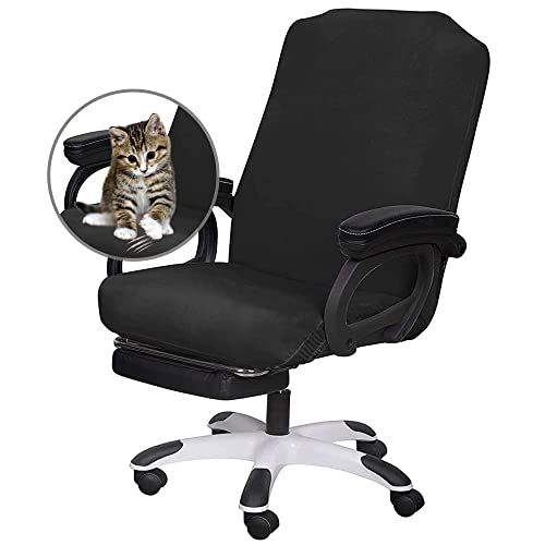 Image of SARAFLORA Polyester Solid Stretch Washable Computer Chair Slipcovers for Universal Rotating for Boss, Office Chair (Large, Black)