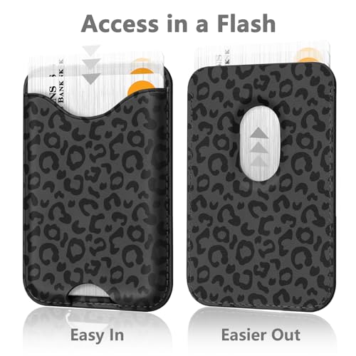Image of Black Leopard Magnetic Wallets for Compatible with Magsafe Wallet for iPhone 17 /16 /15 /14 /13 /12 Series Pro Max Plus Air Phone Magnet Card Holder Fit 3 Cards PU Lether Mag Safe for Women Girl
