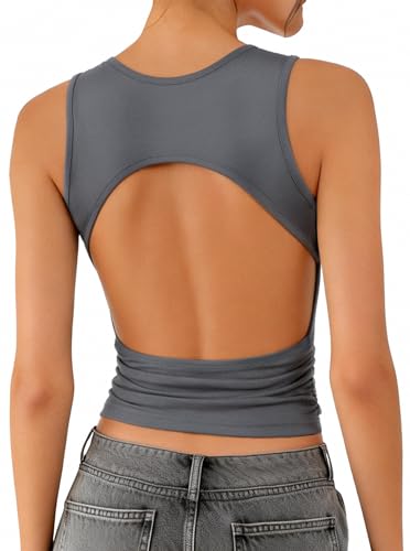 Image of LovelyWholesale Women Sexy Cut Out Crop Tank Tops Crew Neck Summer Sleeveless Top