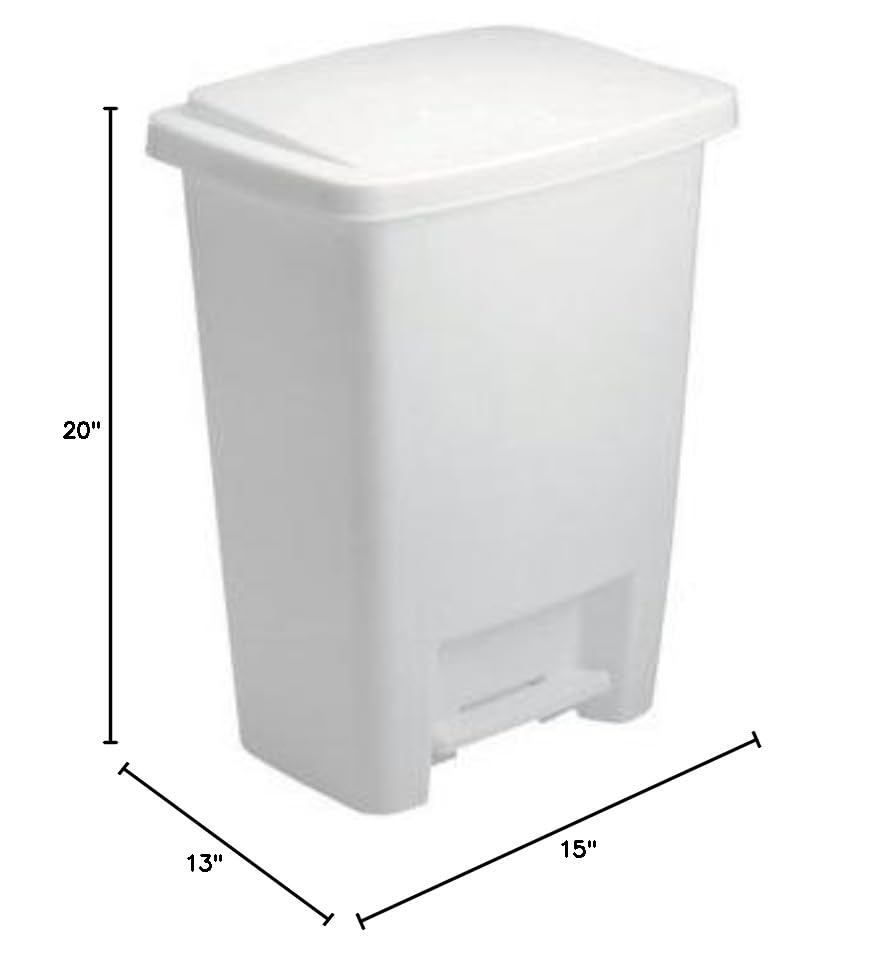 Rubbermaid Step-On Wastebasket 33 Qt. 15" X 13" X 20" Plastic Bisque, White