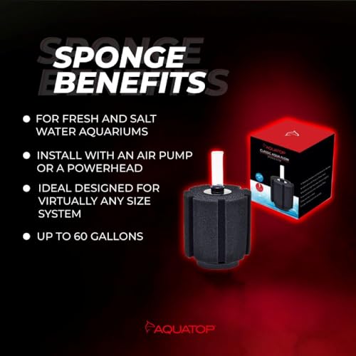 Image of Aquatop Internal Sponge Filter - Mechanical & Biological Filtration - Compatible with Air Pumps or Powerheads - Up to 60 Gallons - CAF-60