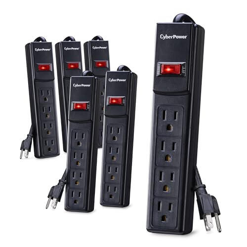CyberPower CSB404MP6 Essential Surge Protector, 450J/125V, 4 Outlets, 4ft Power Cord, Black, 6 Pack