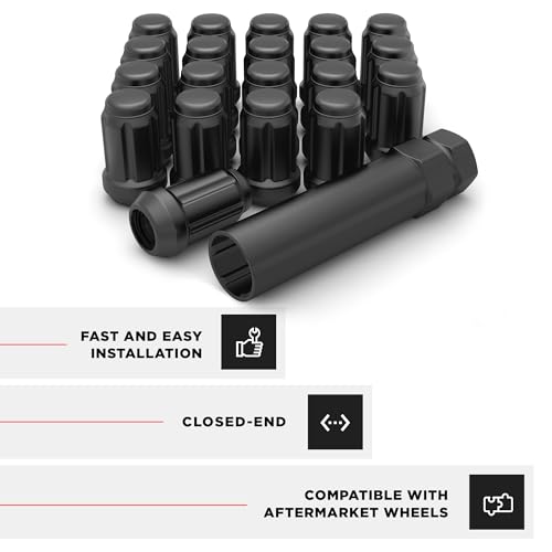 Image of White Knight 3804MBT-20AM 1 /2 inch-20 Matte Black 6 Spline Lug Nut with Key, 20 Pack (for AFTERMARKET Wheels with Smaller 0.80 inch Diameter Seating)