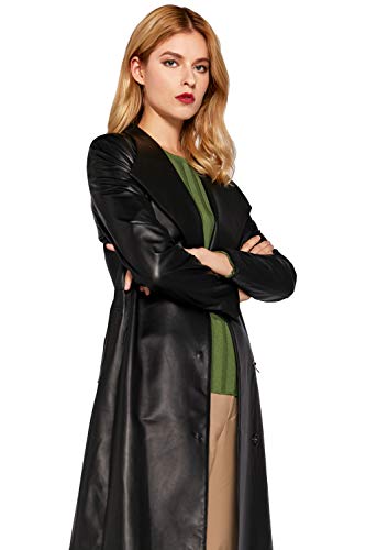 Women's Genuine Leather Trench Coat Black Lambskin Long Leather Jacket Coat with Belt SmartUniverseWear2