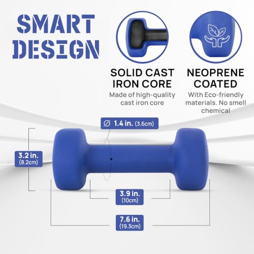 Image of Yes4All Neoprene Coated Dumbbell Hand Weight Sets of 2 - Multiple Weight Options with 15 Colors, Anti-roll, Anti-Slip, Hexagon Shape