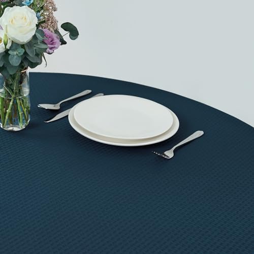 Image of maxmill Round Weaved Texture Design Tablecloth Spill-Proof Wrinkle Free Soft Washable Table Cloth for Circular Table Cover, for Dining Room Buffet Banquet Parties Holiday Dinner, 70 Inch Navy Blue